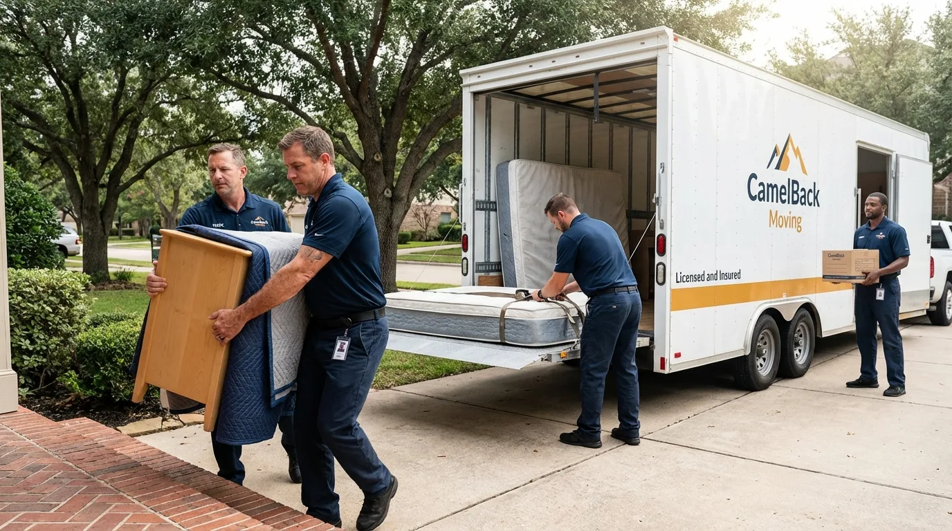 Crew loading residential truck for cross-state move from Hartford, AL