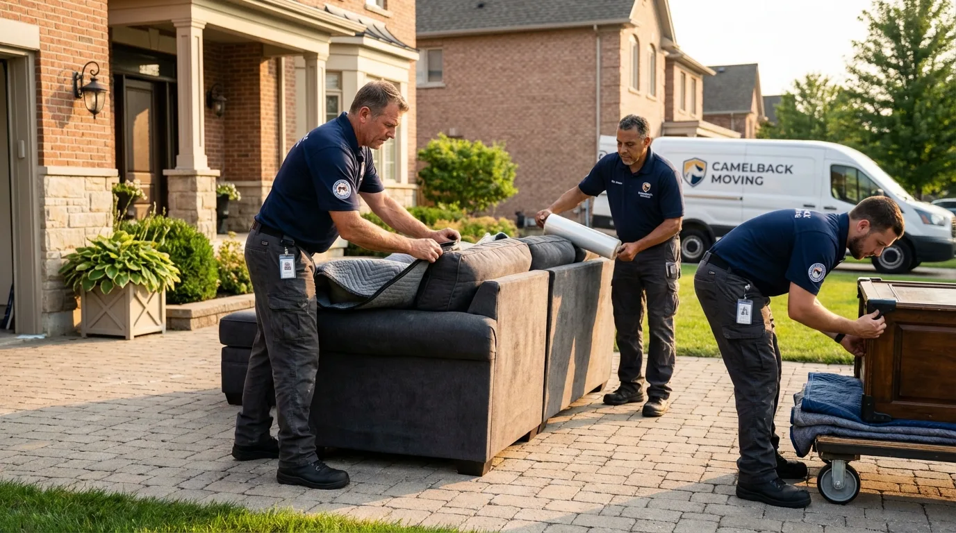 Large estate moving crew wrapping furniture in Hartford, AL