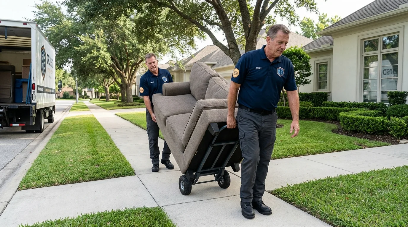 Local residential moving crew loading furniture in Hartford, AL